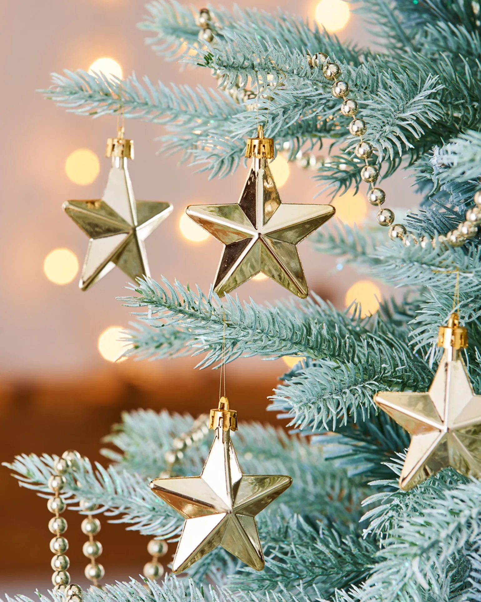 6 Pack Of Hanging Stars, Gold, 7.5 Cm