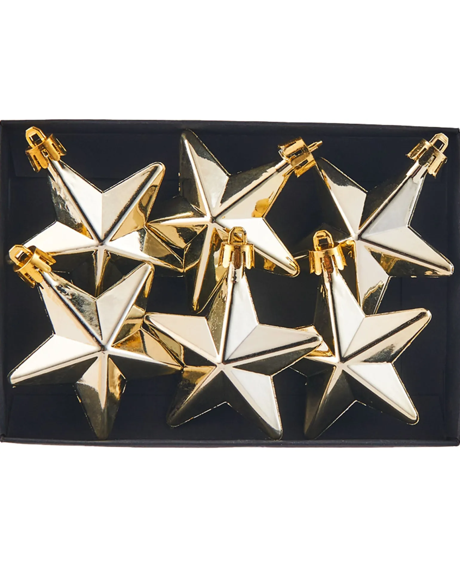 6 Pack Of Hanging Stars, Gold, 7.5 Cm