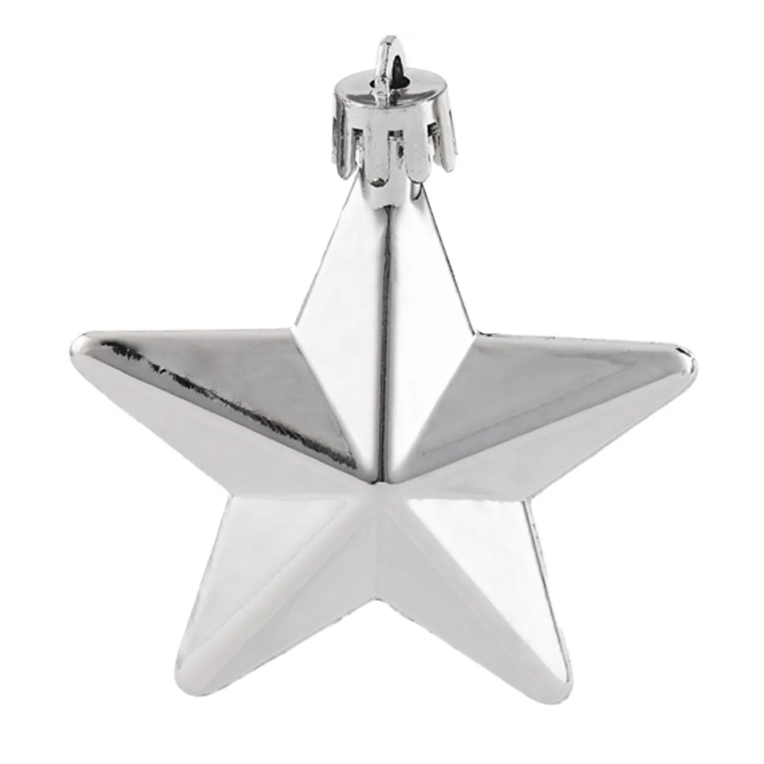 6 Pack Of Hanging Stars, Silver, 7.5 Cm