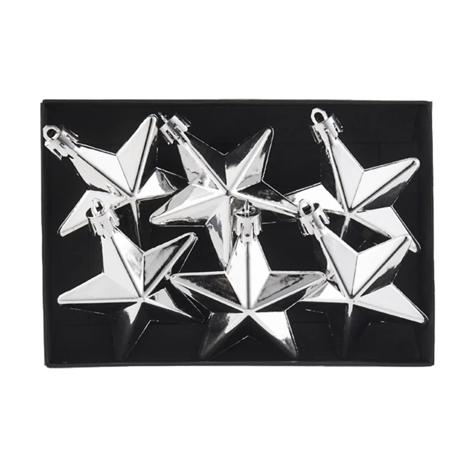 6 Pack Of Hanging Stars, Silver, 7.5 Cm