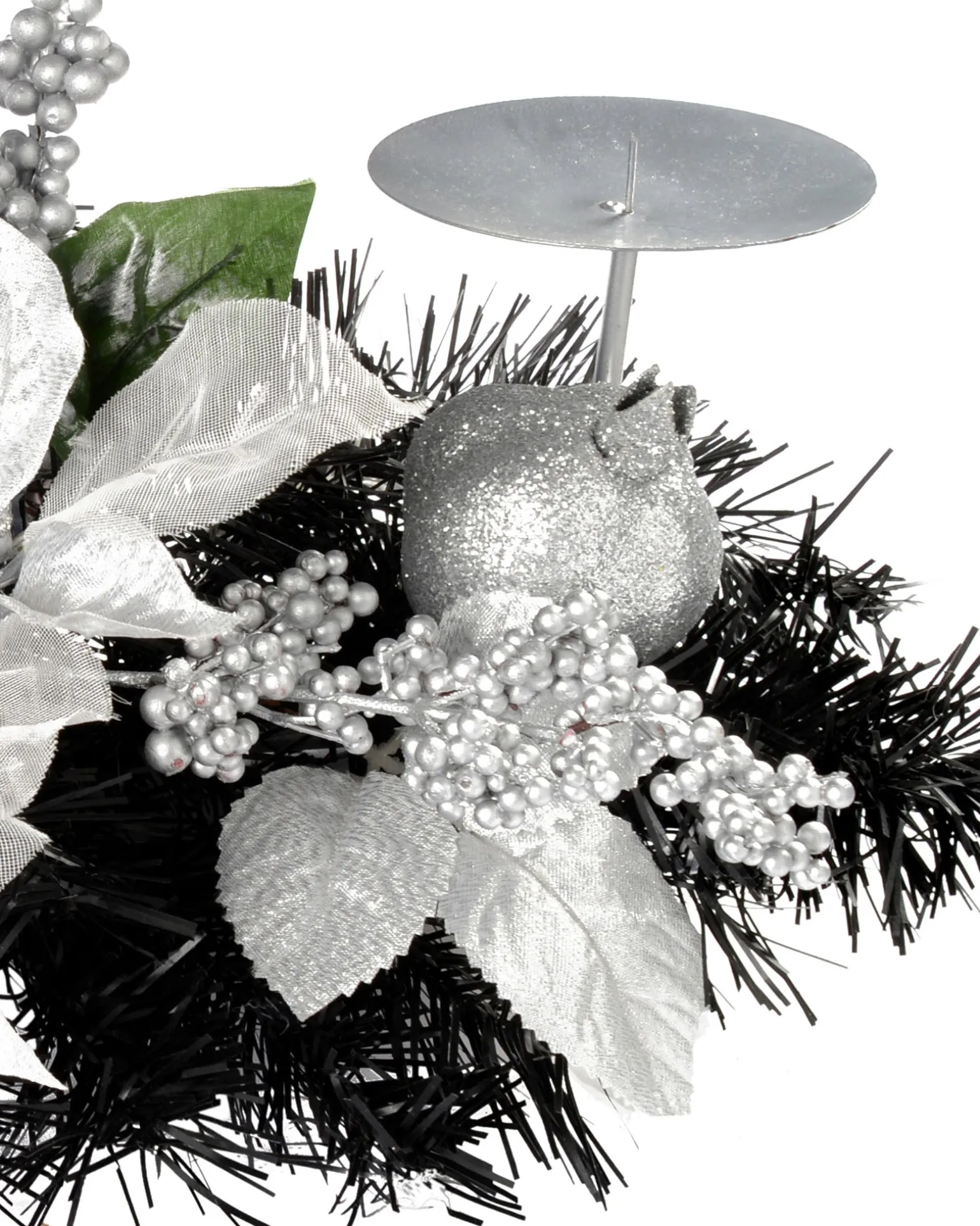 3 Pillar Decorated Candle Holder, Black/Silver