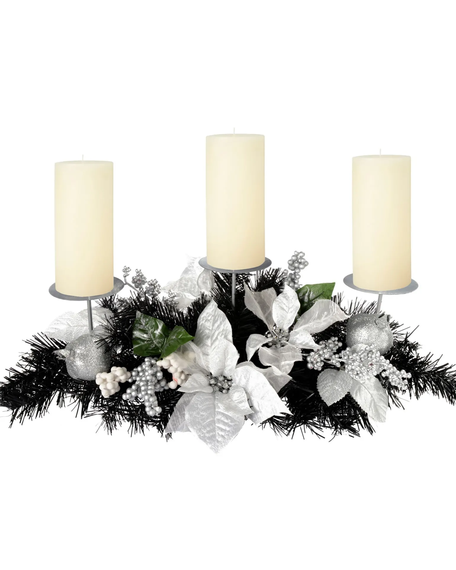 3 Pillar Decorated Candle Holder, Black/Silver