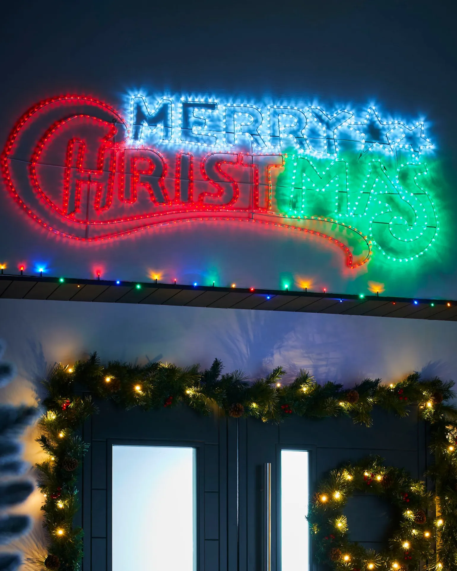 Animated Merry Christmas Rope Light Silhouette, 185 Cm