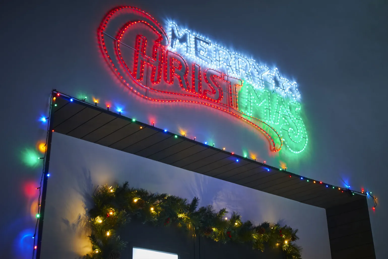 Animated Merry Christmas Rope Light Silhouette, 185 Cm