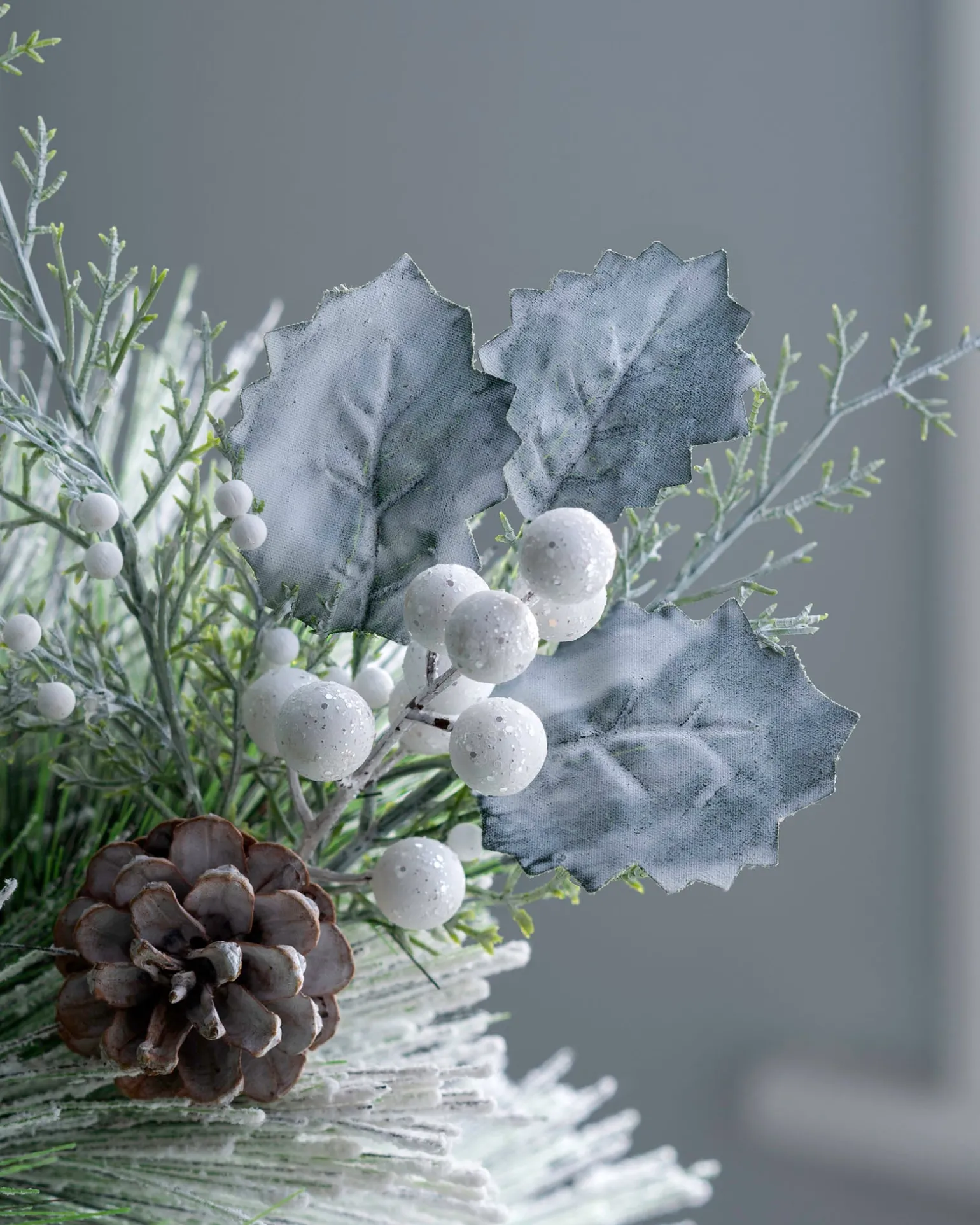 Artificial Frosted Berries And Pinecones Pick, 20 Cm