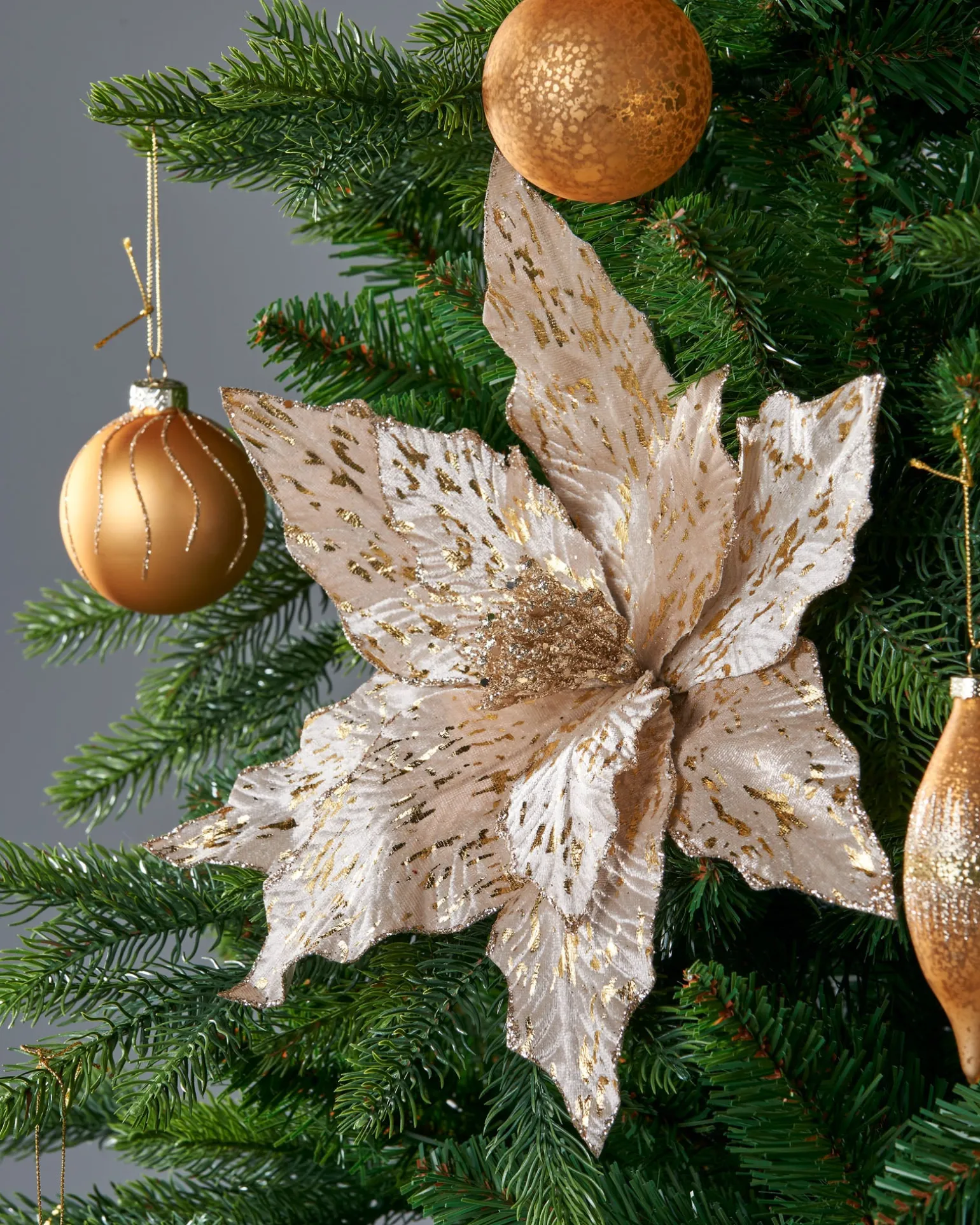 Artificial Poinsettia Flower, Gold, 25 Cm
