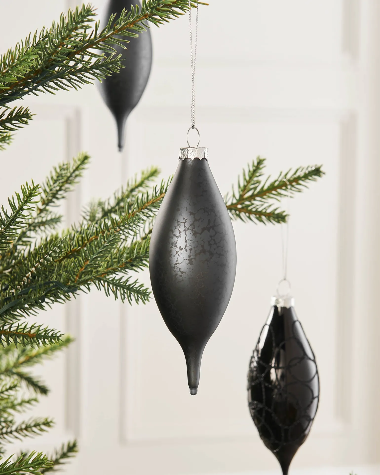 Black Glass Baubles, 5 Pack, 15 Cm