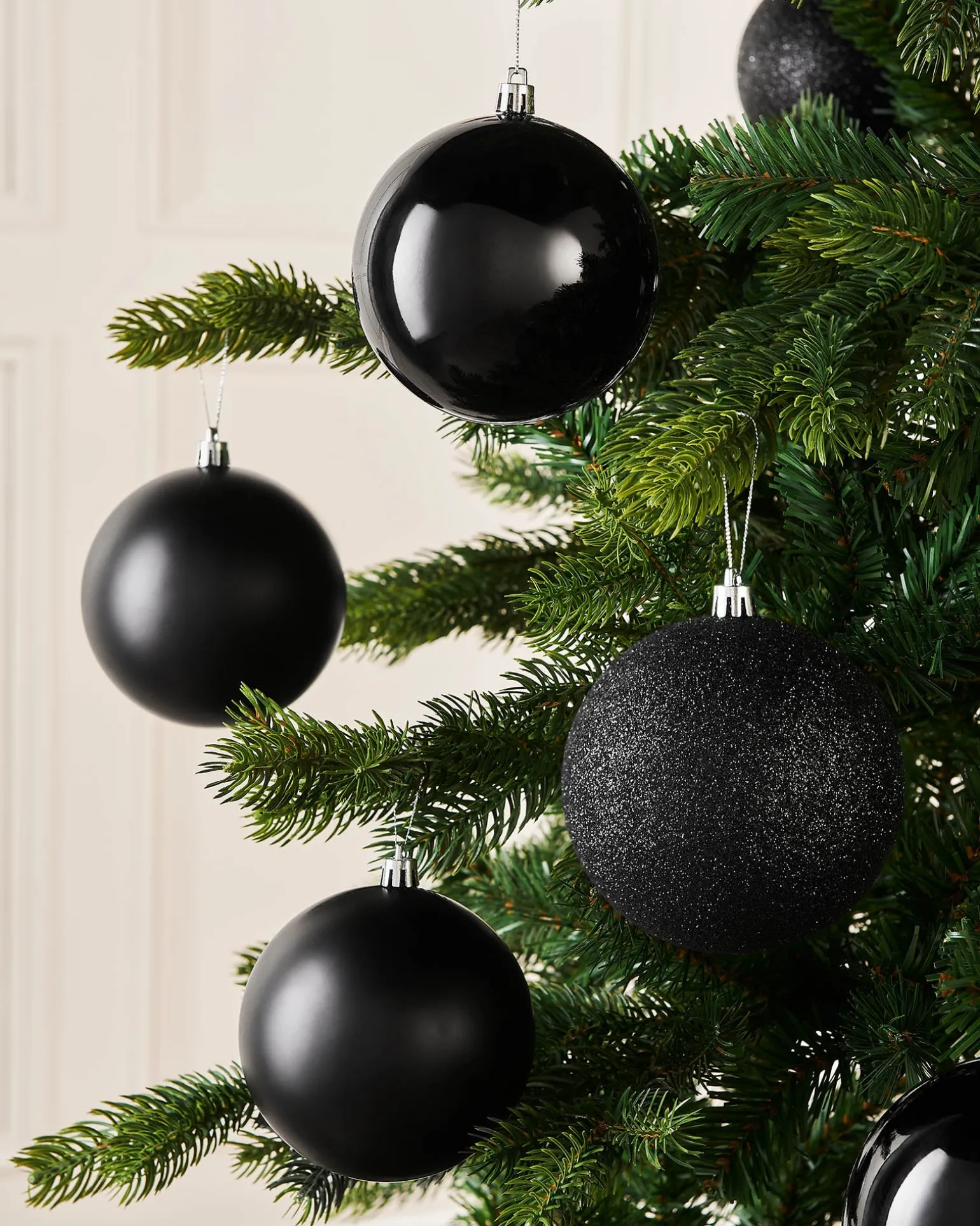 Black Shatterproof Baubles, 9 Pack, 10 Cm