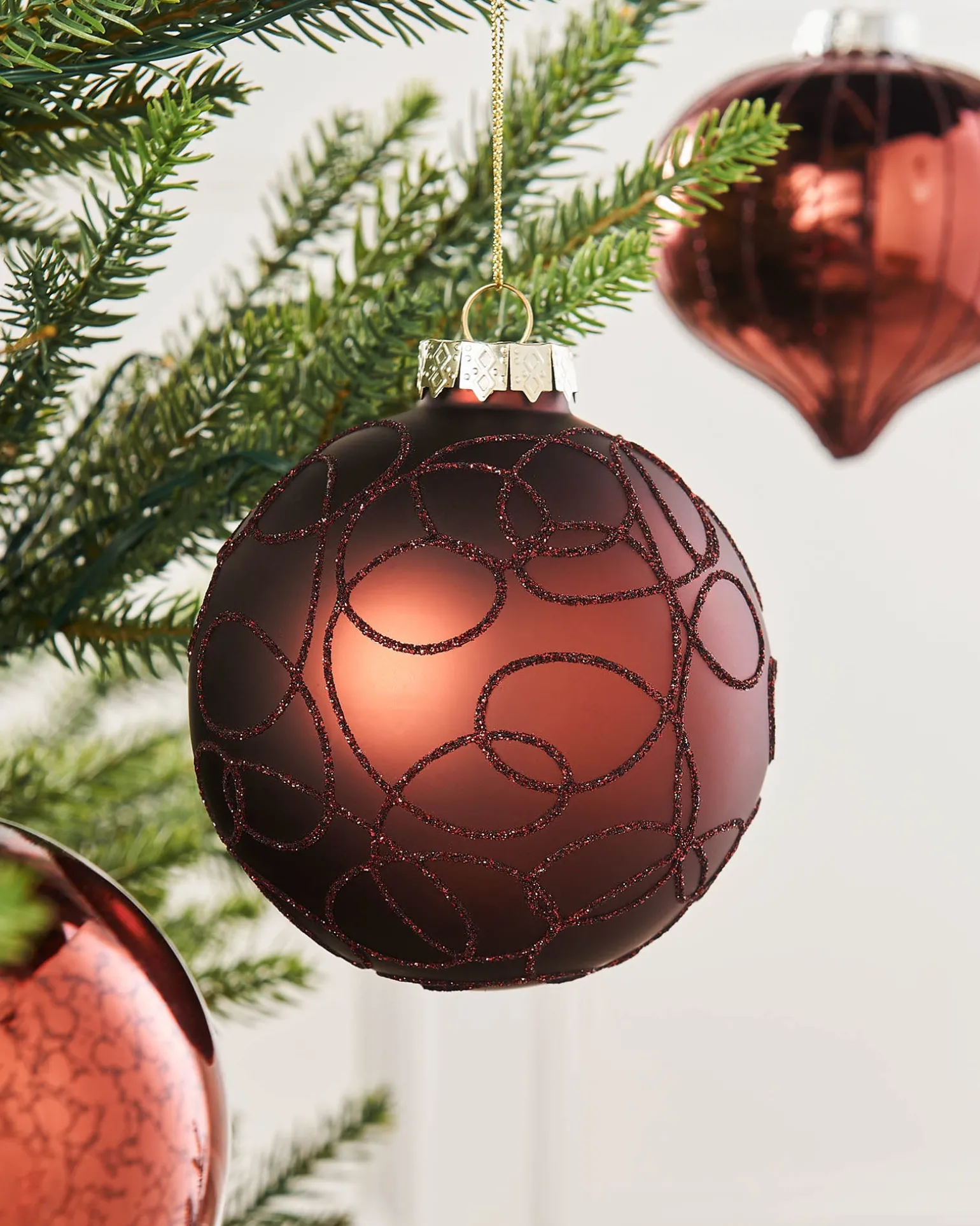Burgundy Glass Baubles, 6 Pack, 10 Cm