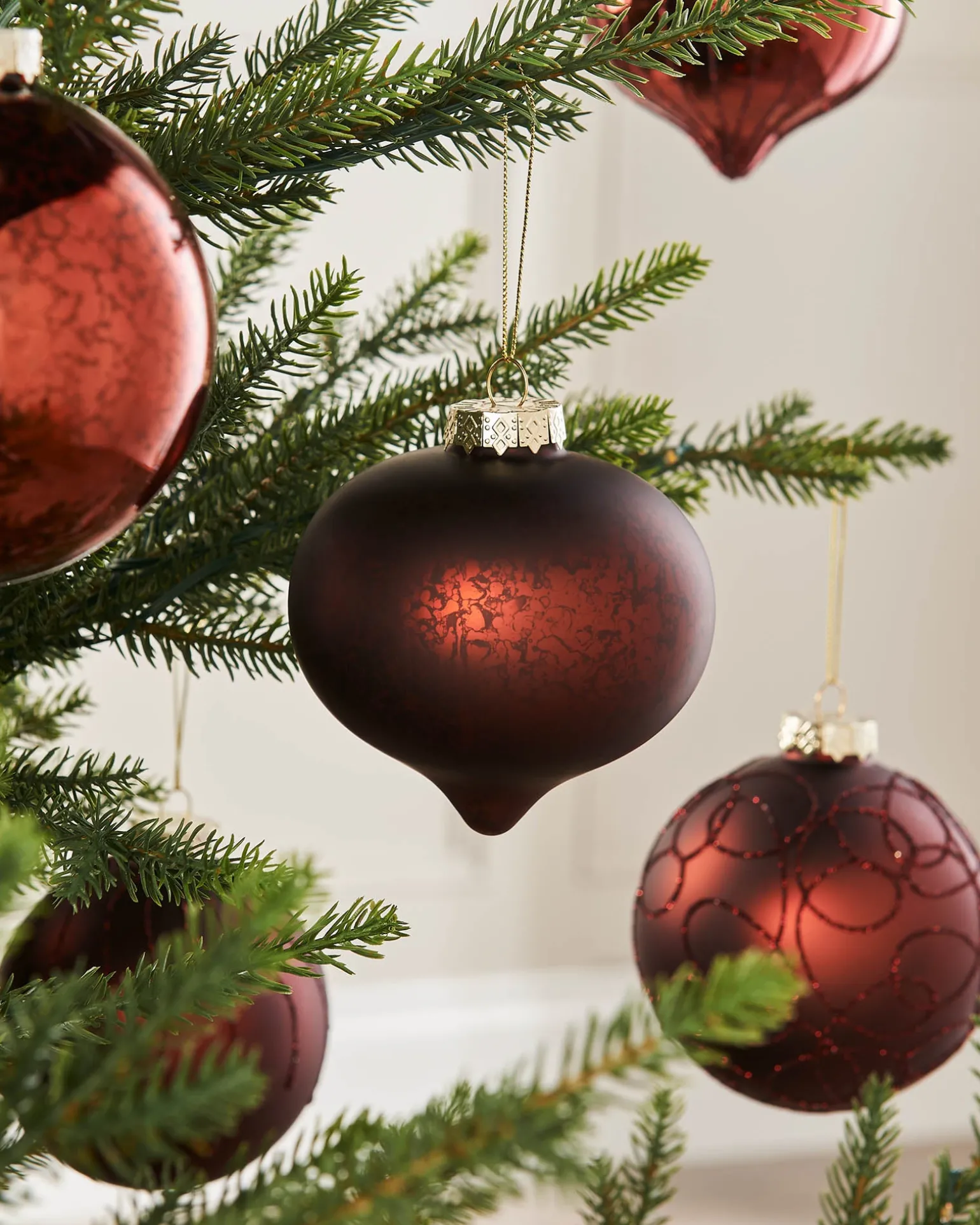 Burgundy Glass Baubles, 6 Pack, 10 Cm