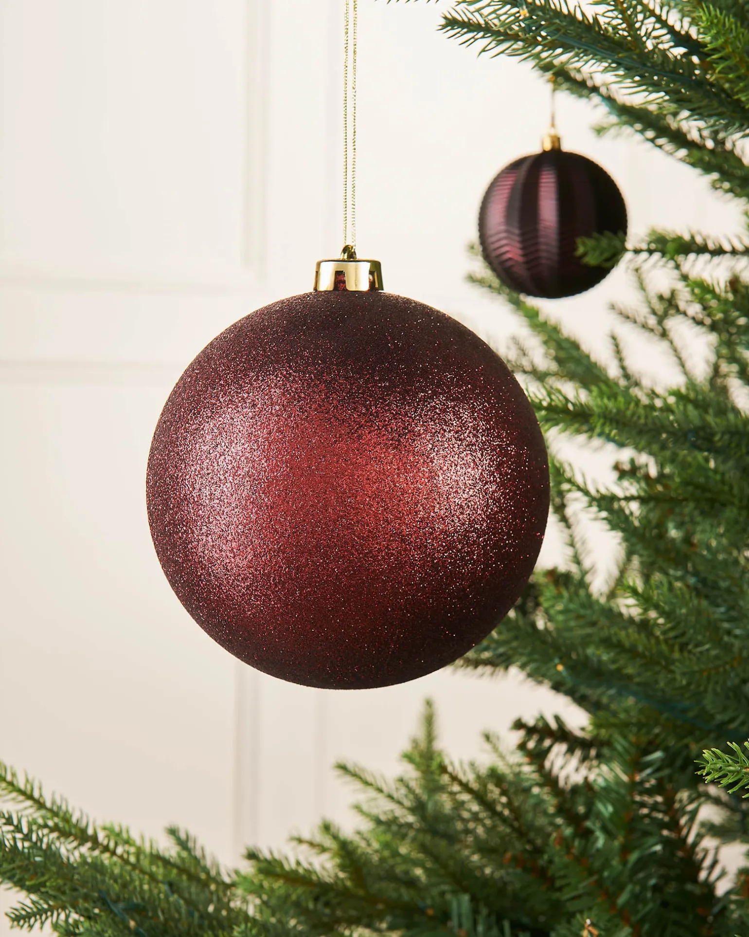 Burgundy Large Glitter Shatterproof Bauble, 15 Cm