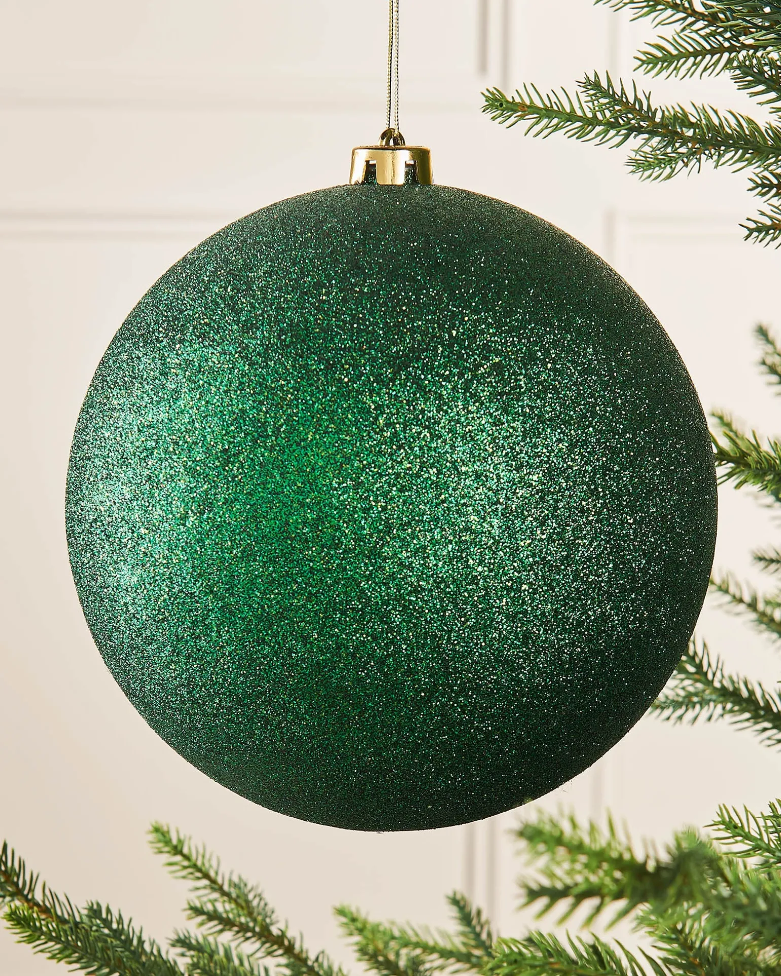 Christmas Green Large Glitter Shatterproof Bauble, 20 Cm