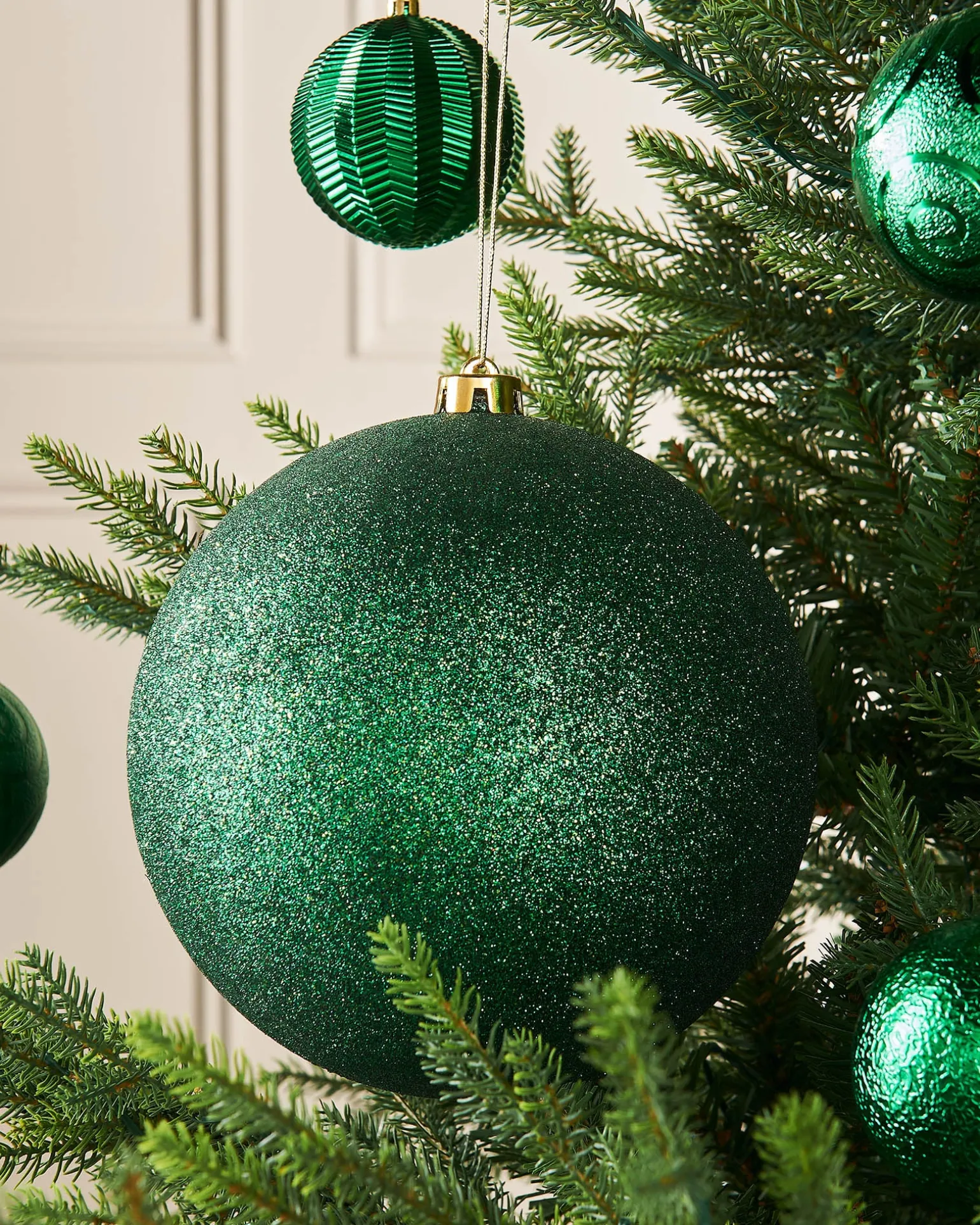 Christmas Green Large Glitter Shatterproof Bauble, 20 Cm