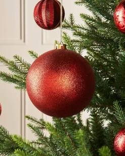 Christmas Red Large Glitter Shatterproof Bauble, 15 Cm