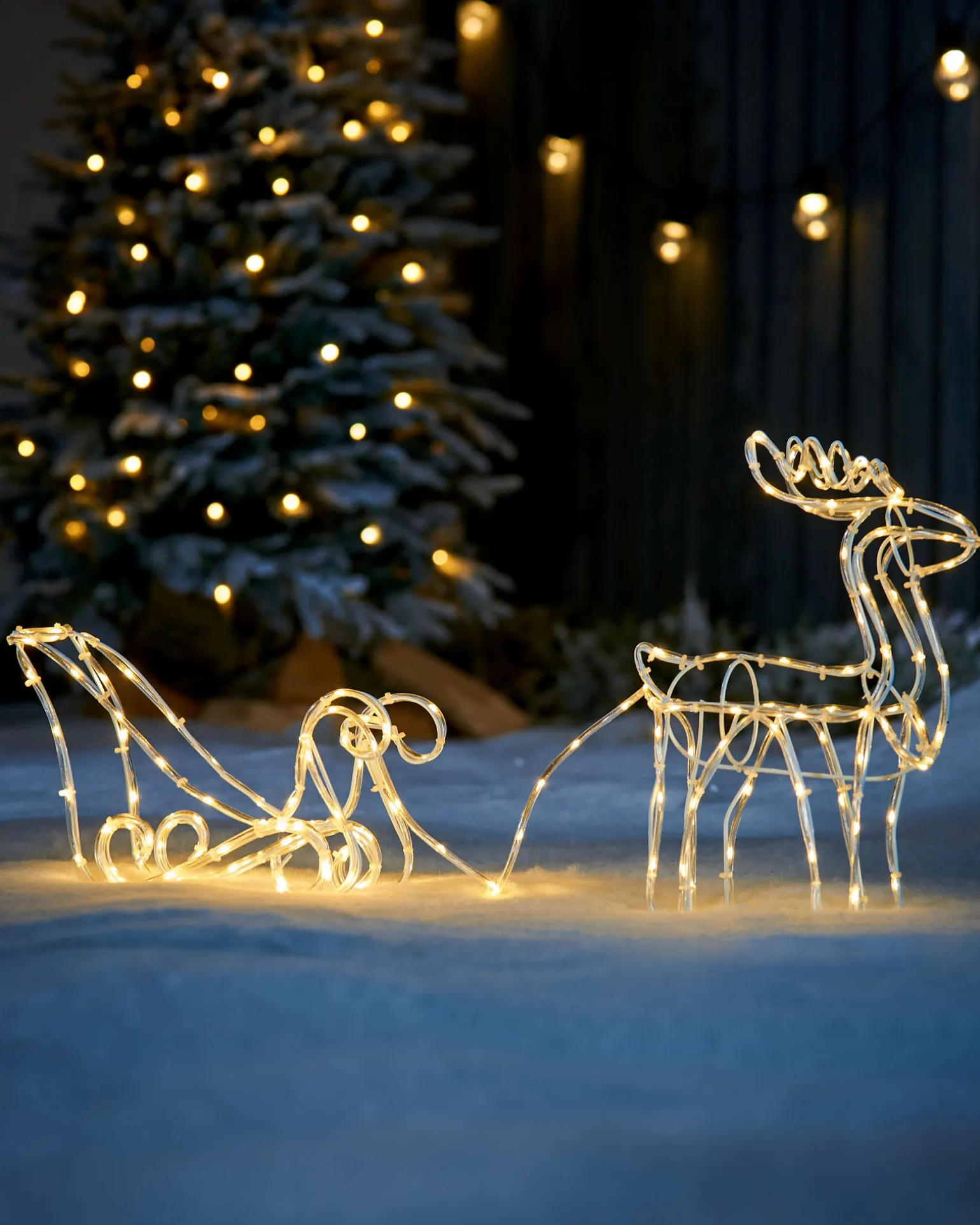 3D Reindeer With Sleigh Rope Light Silhouette, 120 Cm