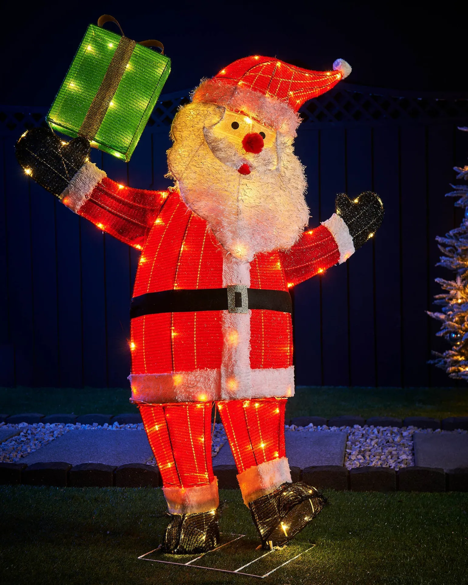 3D Tinsel Santa With Gift Box Silhouette