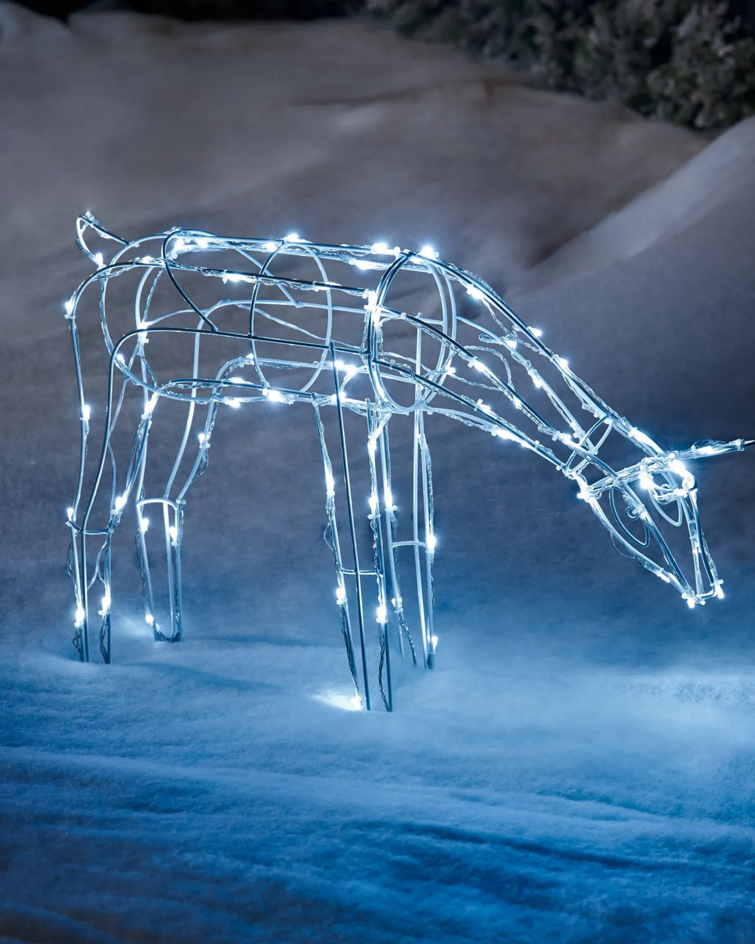 3D Twinkling Grazing Reindeer Silhouette, White, 68 Cm