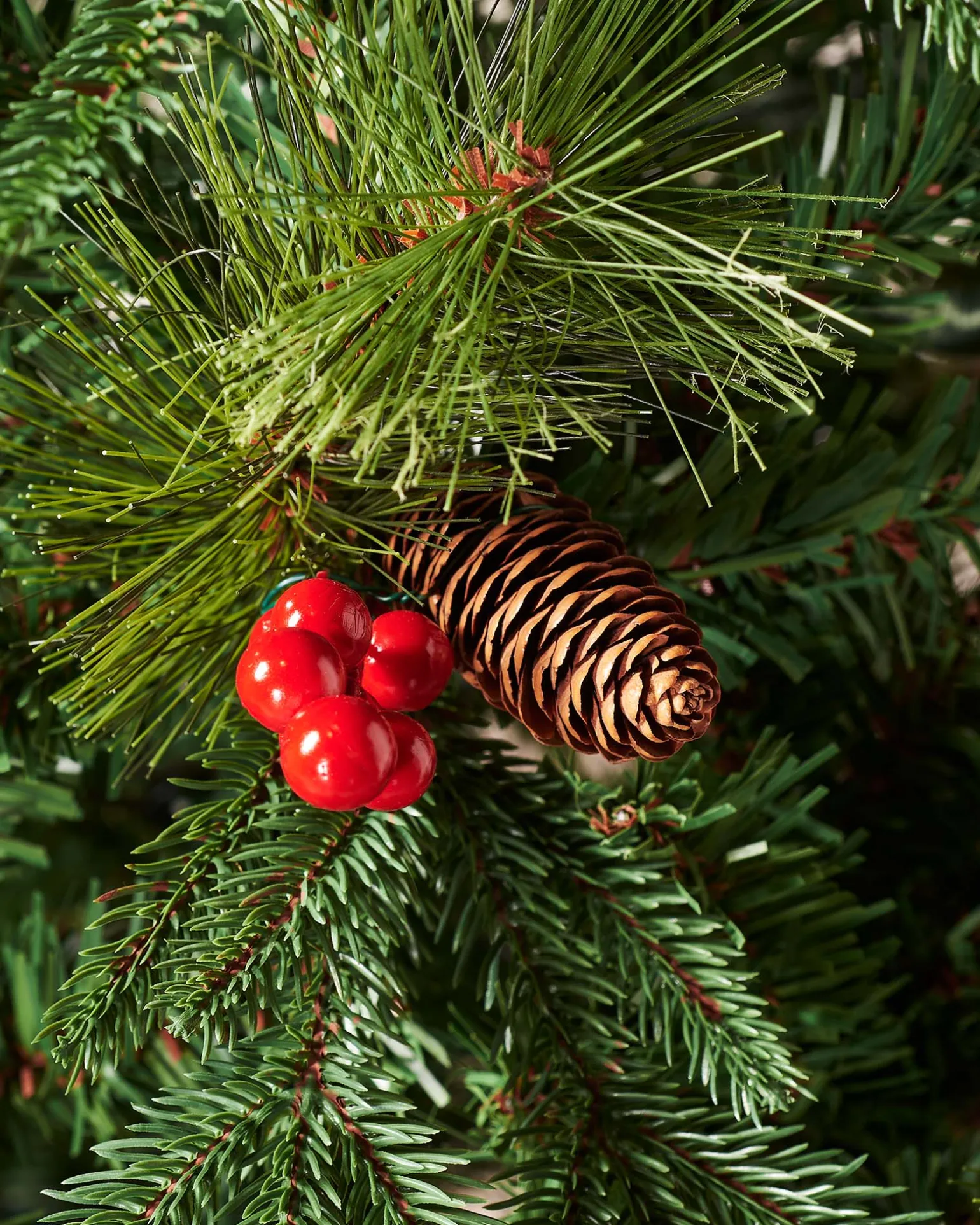 Decorated Mixed Tip Berries & Pinecones Christmas Tree, 7 Ft
