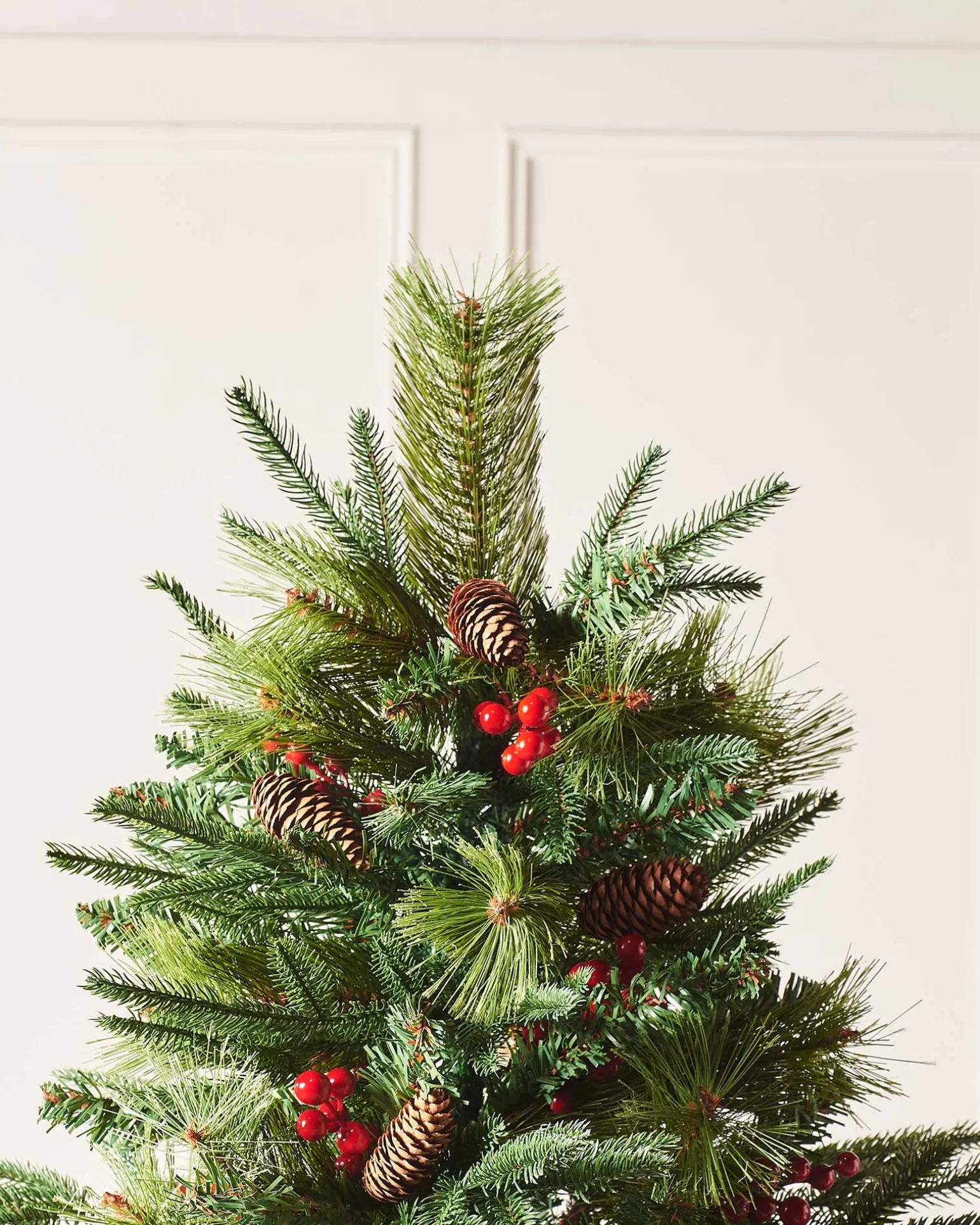 Decorated Mixed Tip Berries & Pinecones Christmas Tree, 7 Ft