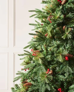 Decorated Mixed Tip Berries & Pinecones Christmas Tree, 7 Ft
