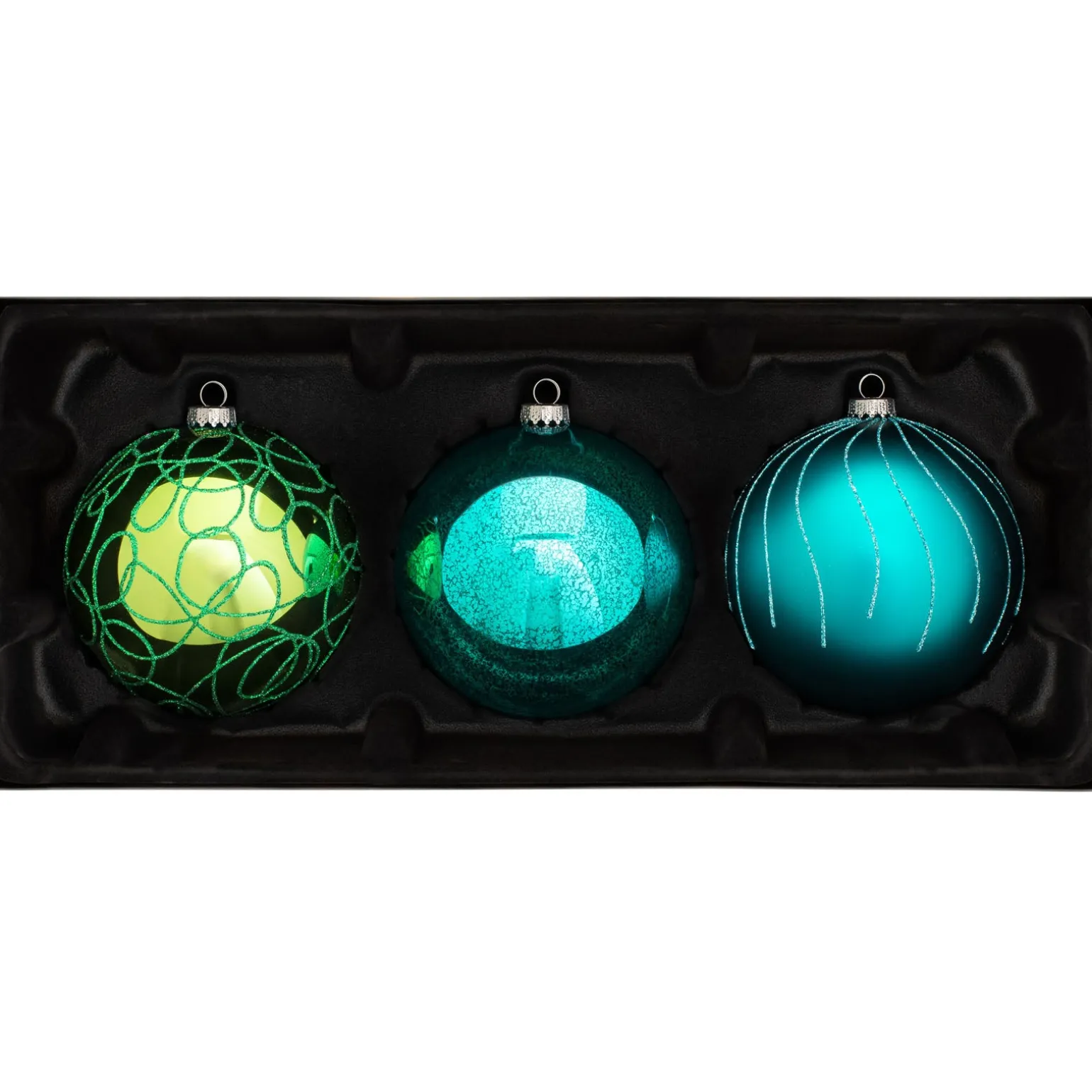 Emerald Glass Baubles, 3 Pack, 13 Cm