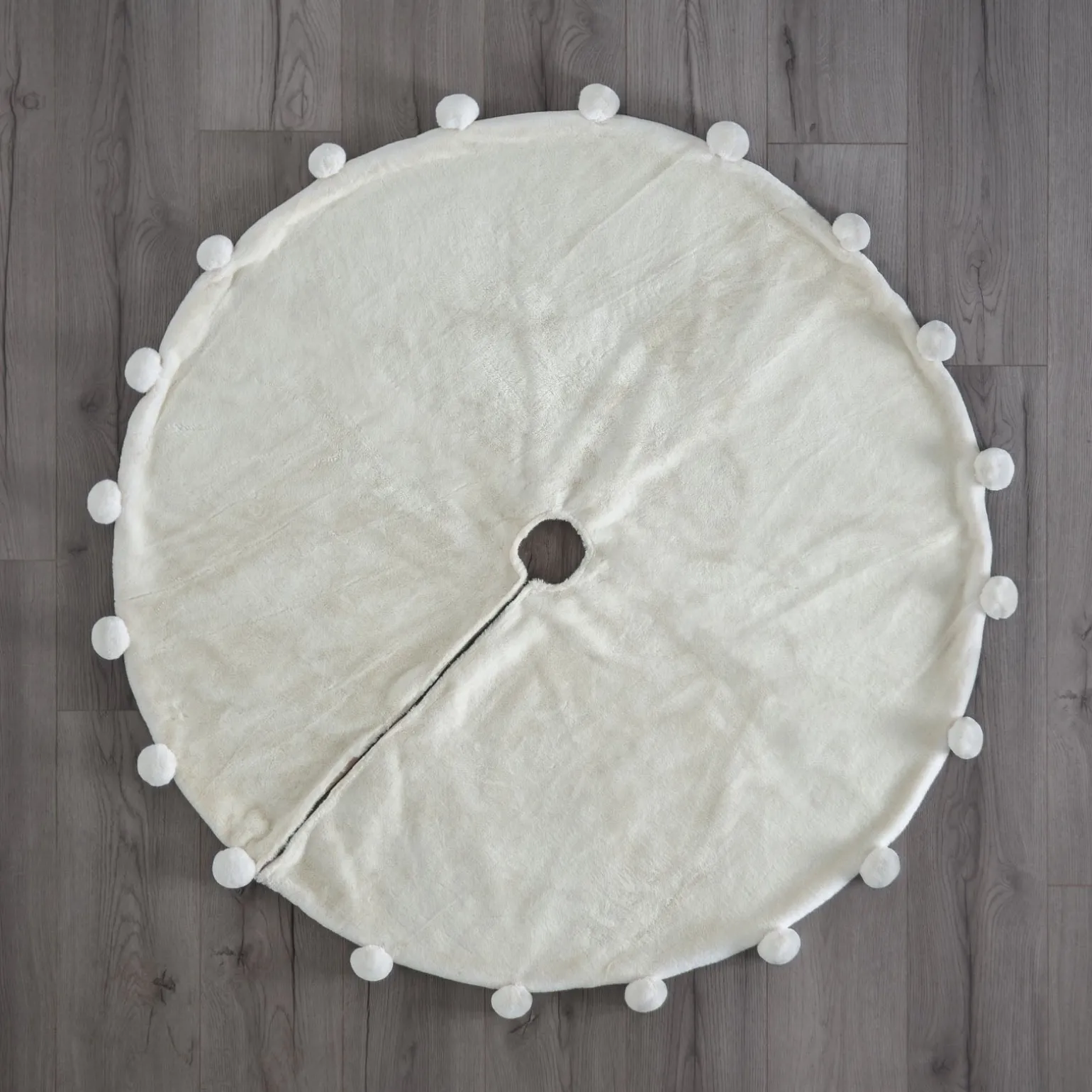 Fur Pom Pom Tree Skirt, Cream, 120 Cm