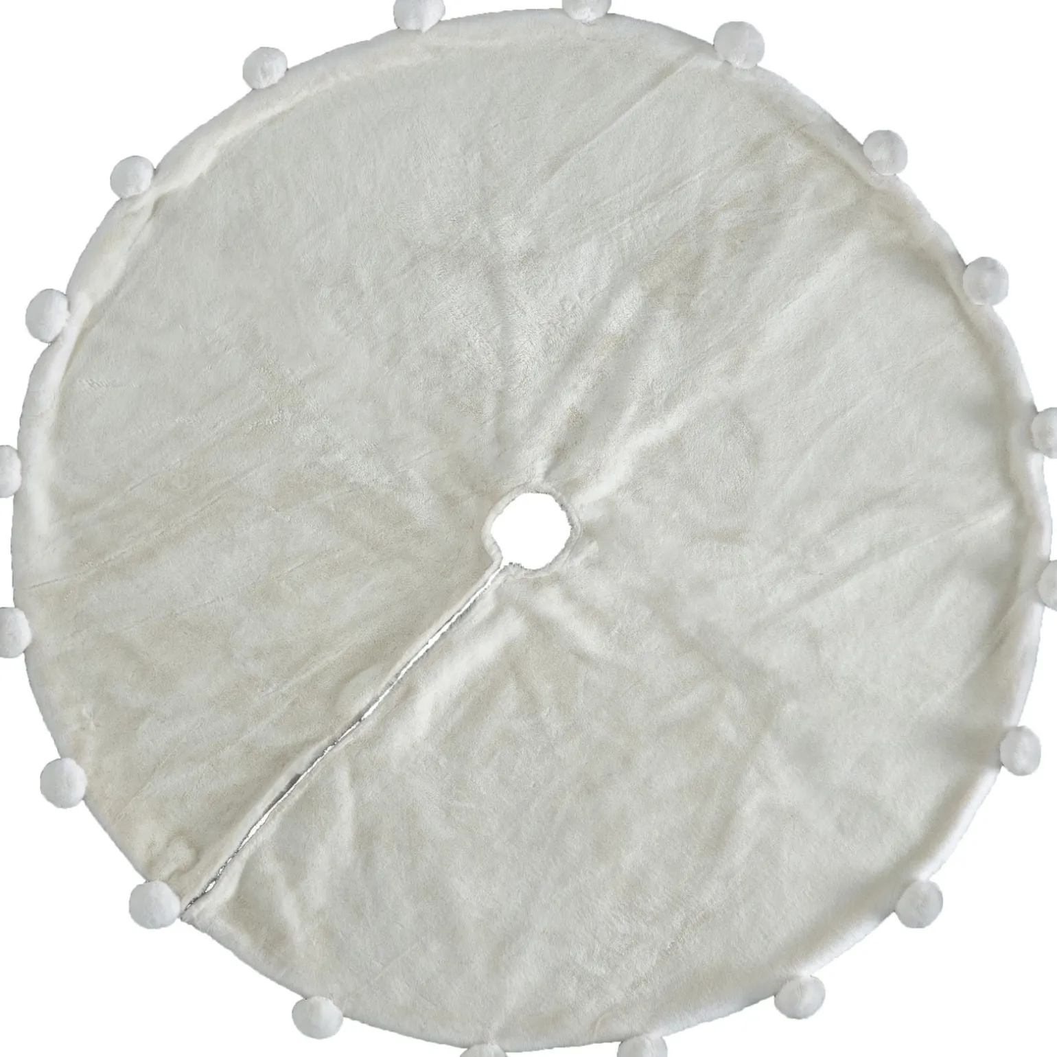 Fur Pom Pom Tree Skirt, Cream, 120 Cm