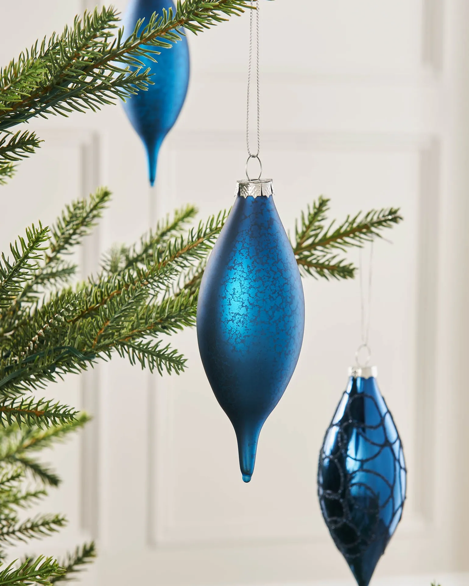 Navy Blue Glass Baubles, 5 Pack, 15 Cm