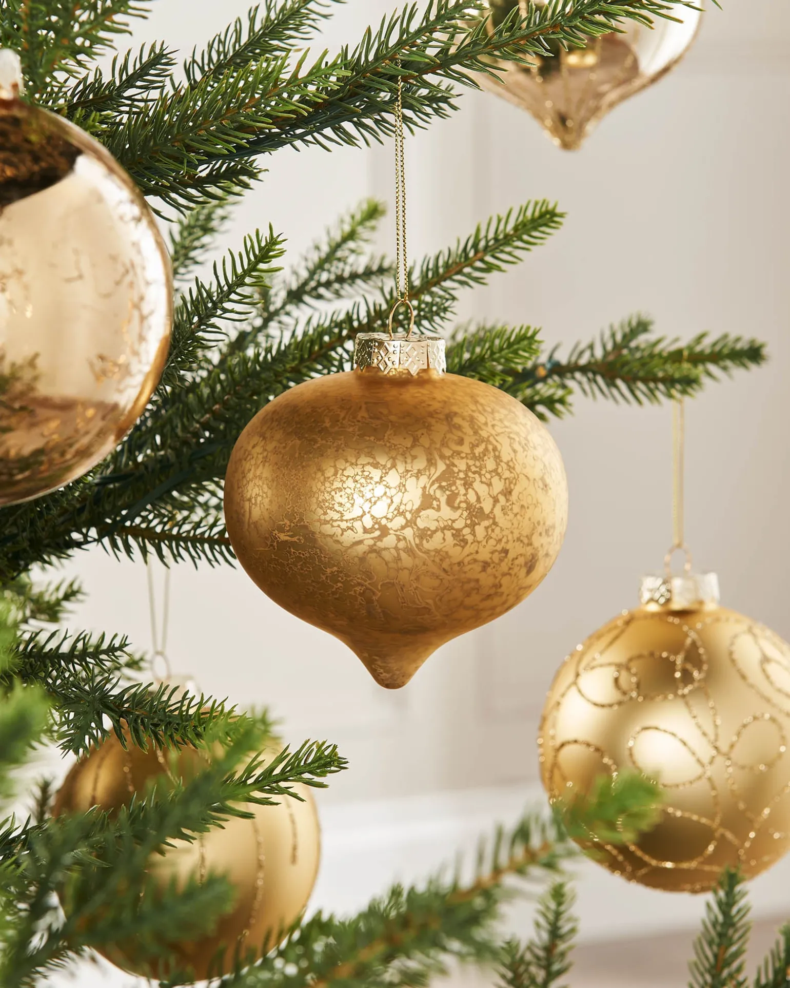Pale Gold Glass Baubles, 6 Pack, 10 Cm