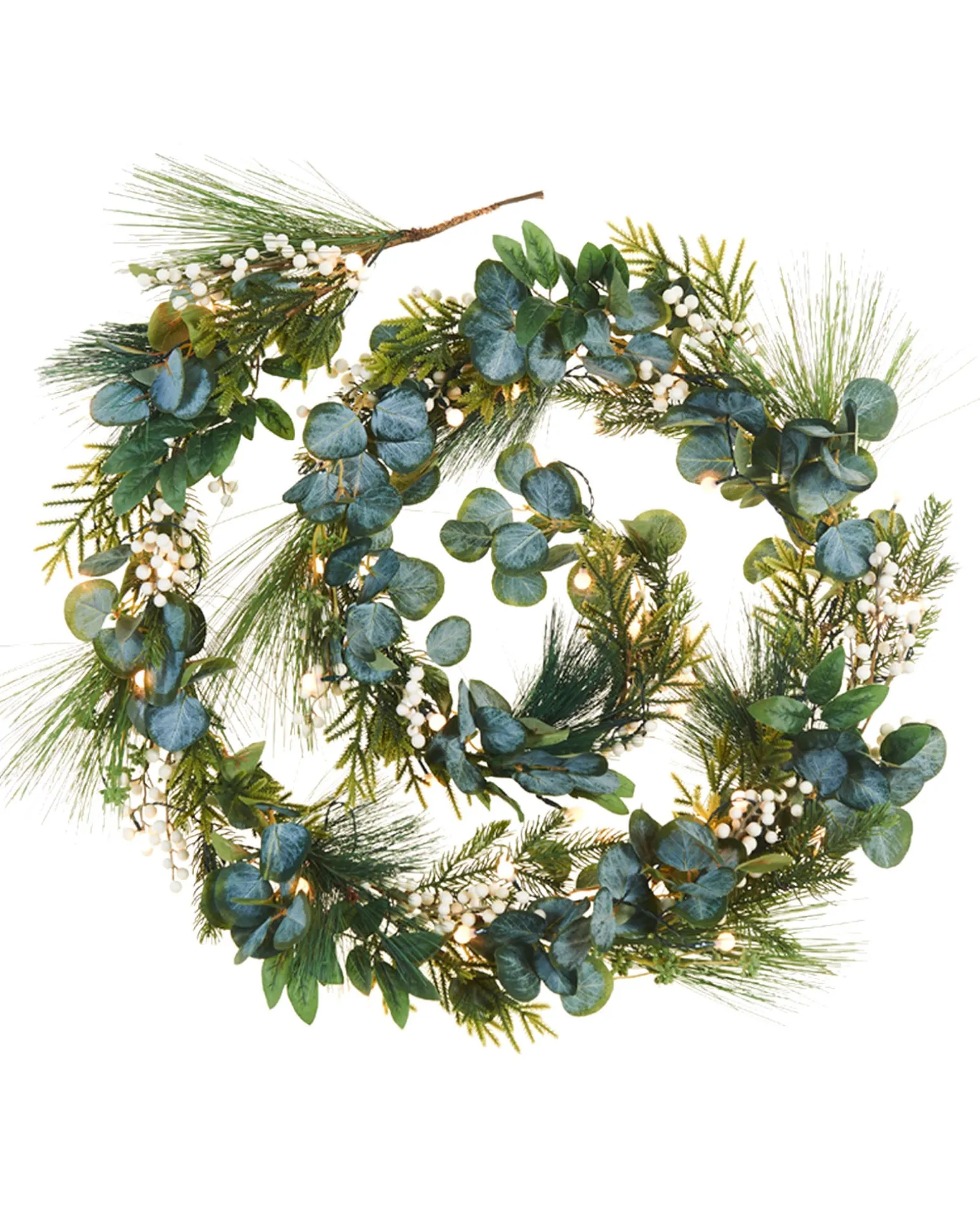 Pre-Lit Decorated Garland, Berries & Eucalyptuses, 9 Ft