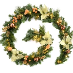Pre-Lit Decorated Garland, Copper/Gold, 9 Ft