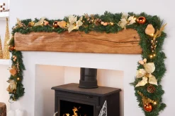 Pre-Lit Decorated Garland, Copper/Gold, 9 Ft