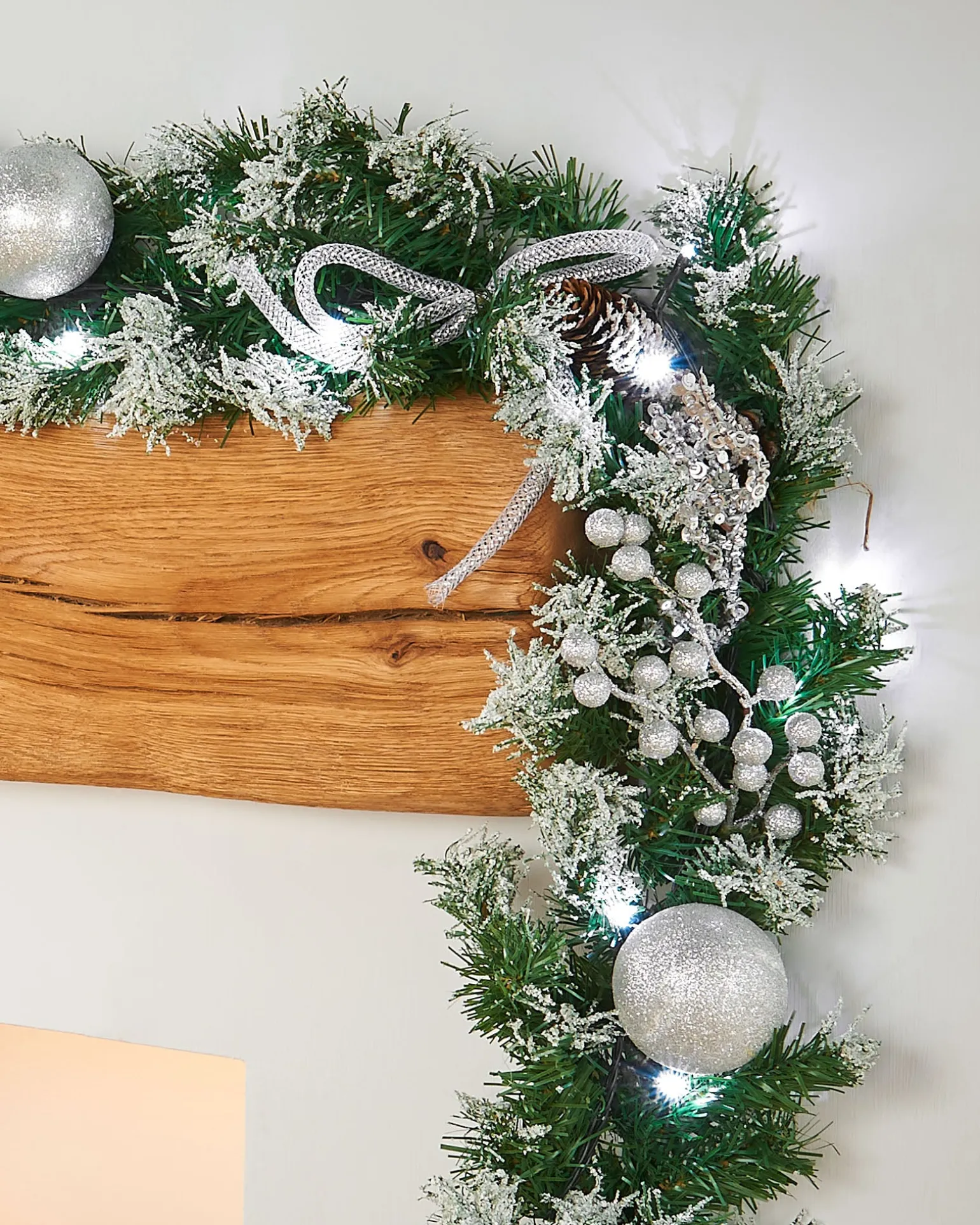Pre-Lit Decorated Garland, Silver Ice, 9 Ft