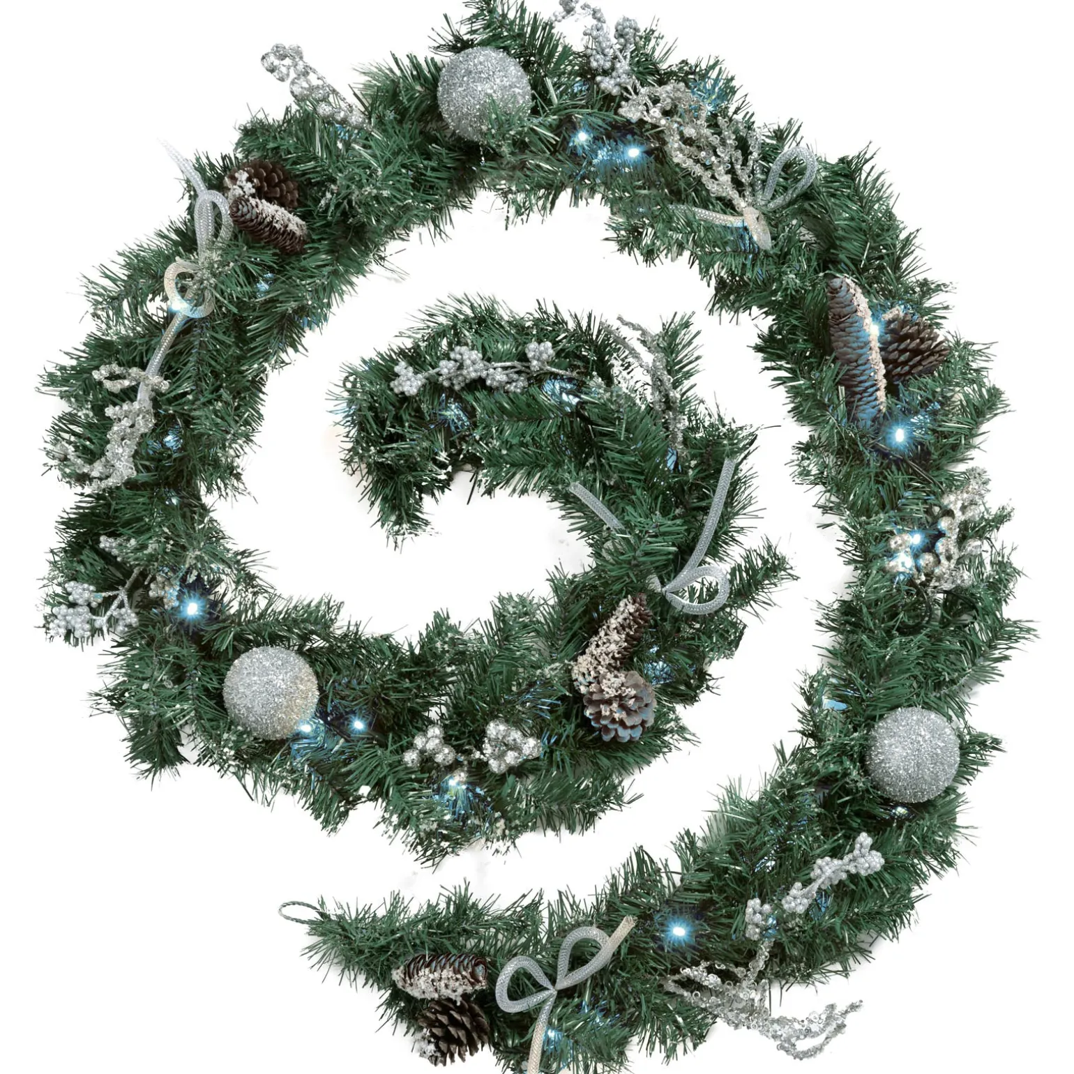 Pre-Lit Decorated Garland, Silver Ice, 9 Ft