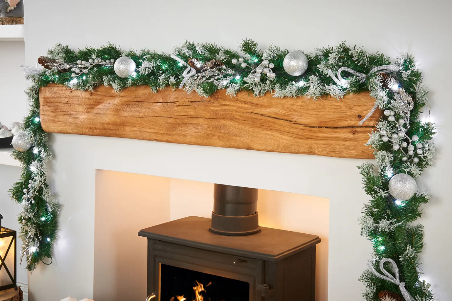 Pre-Lit Decorated Garland, Silver Ice, 9 Ft