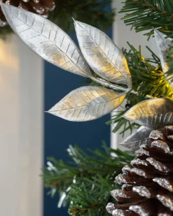 Pre-Lit Extra Thick Decorated Garland, Silver/White, 9 Ft