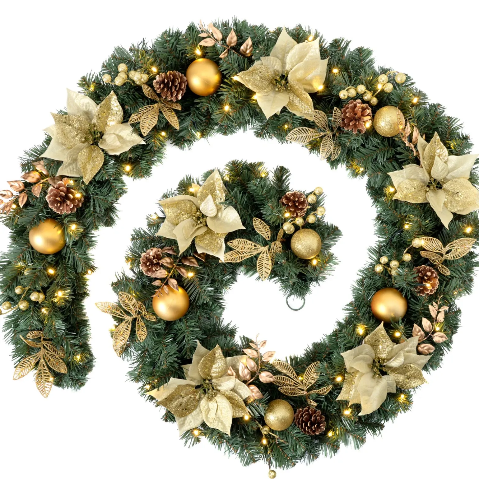 Pre-Lit Extra Thick Garland, Cream/Gold, 9 Ft