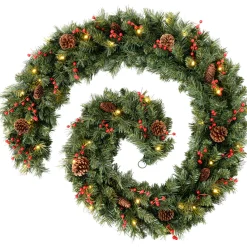 Pre-Lit Extra Thick Mixed Pine Garland, Pinecones & Berries, 9 Ft
