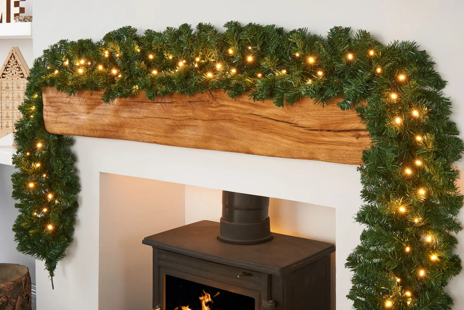 Pre-Lit Extra Thick Pine Garland, 9 Ft