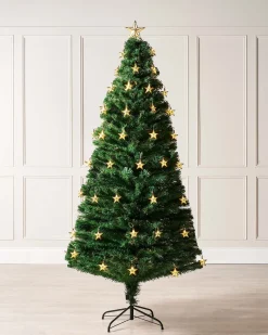 Pre-Lit Fibre Optic Christmas Tree With Stars, 6 Ft