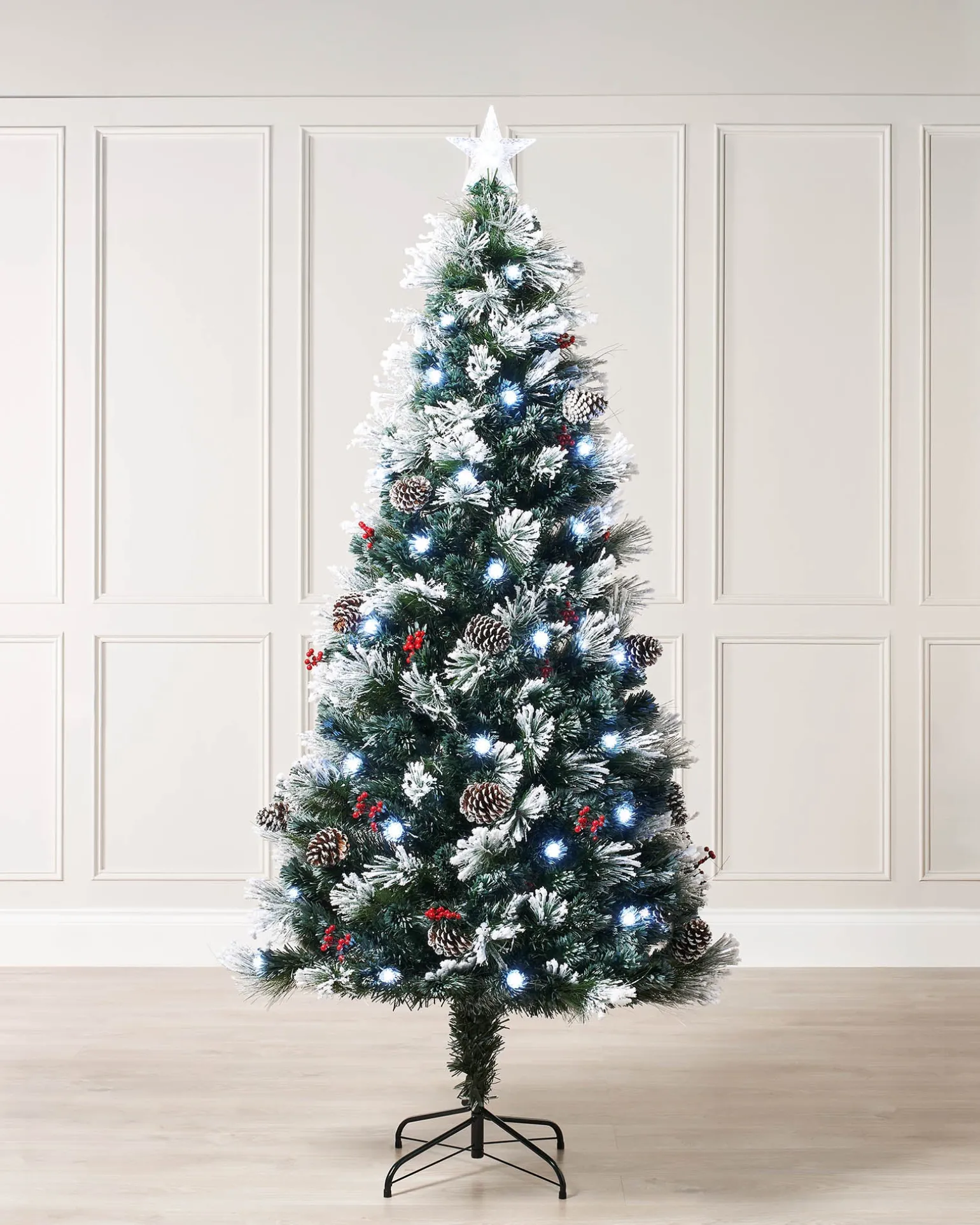 Pre-Lit Fibre Optic Frosted Christmas Tree With Tree Topper, 7 Ft