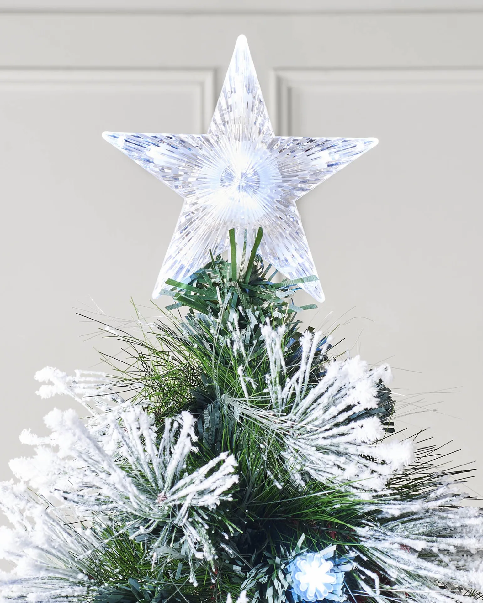 Pre-Lit Fibre Optic Frosted Christmas Tree With Tree Topper, 7 Ft
