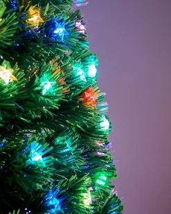 Pre-Lit Fibre Optic Pencil Christmas Tree With Multi-Coloured LED Stars, 6 Ft