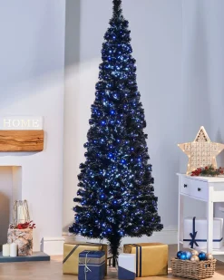 Pre-Lit Fibre Optic Slim Black Christmas Tree, 7 Ft
