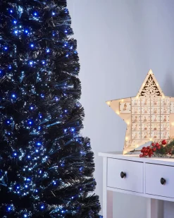 Pre-Lit Fibre Optic Slim Black Christmas Tree, 7 Ft