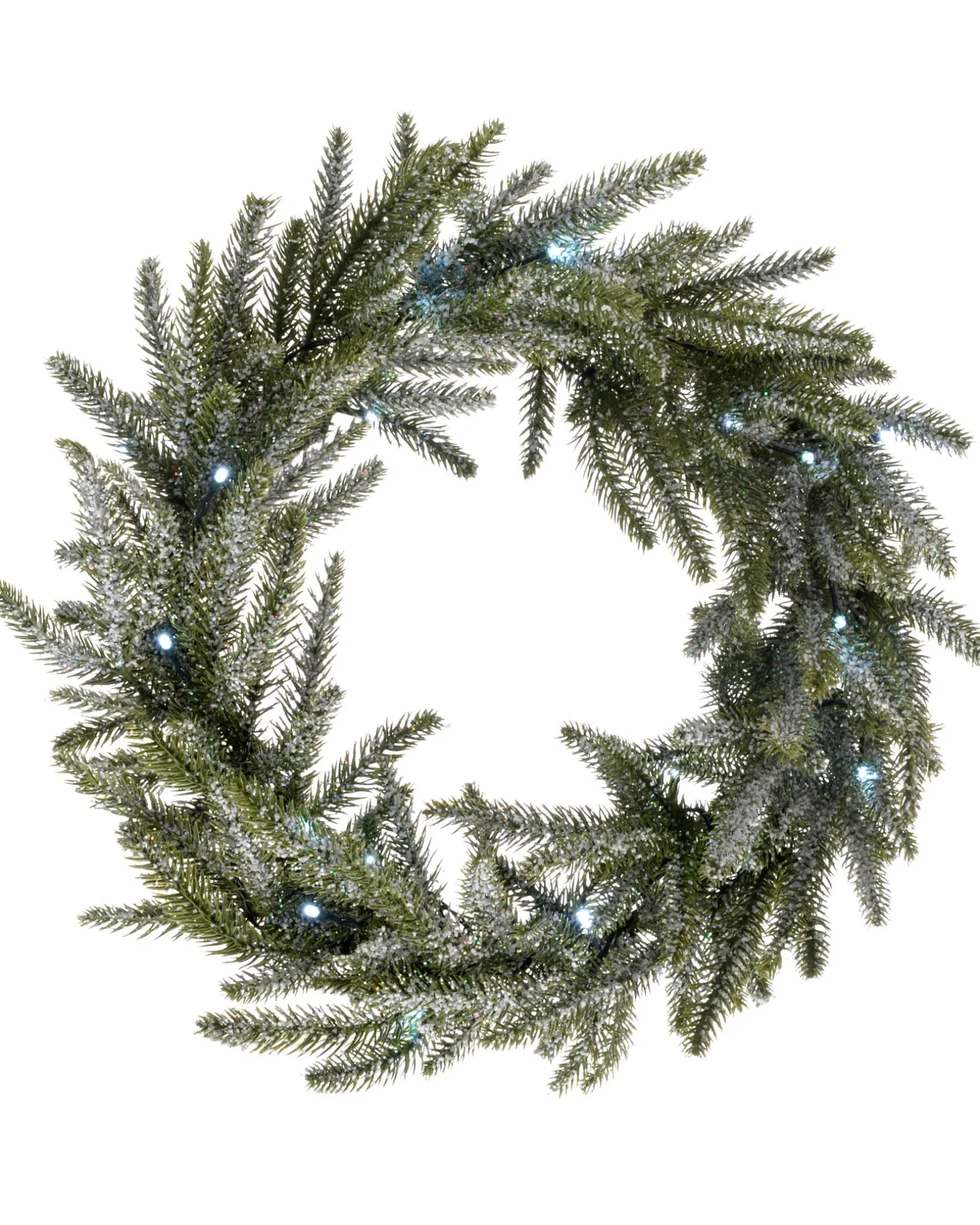 Pre-Lit Frosted Fir Wreath, 50 Cm