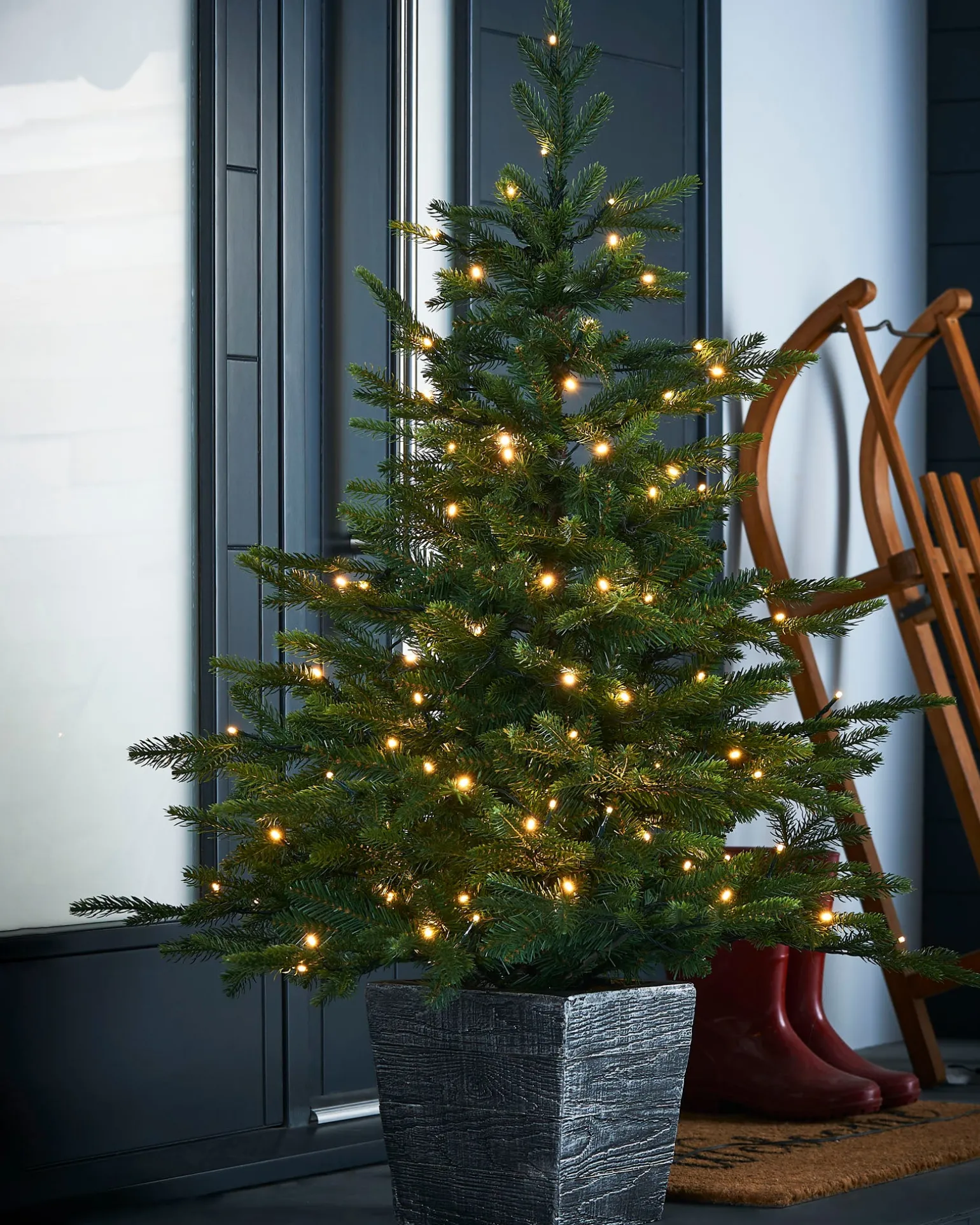 Pre-Lit Grand Fir Potted Christmas Tree, 4 Ft