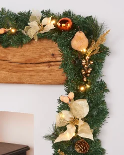 Pre-Lit Multi-Function Decorated Garland, Copper/Gold, 9 Ft