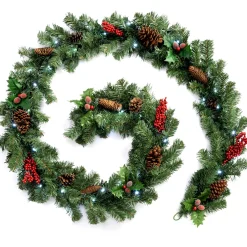 Pre-Lit Multi-Function Decorated Garland, 9 Ft