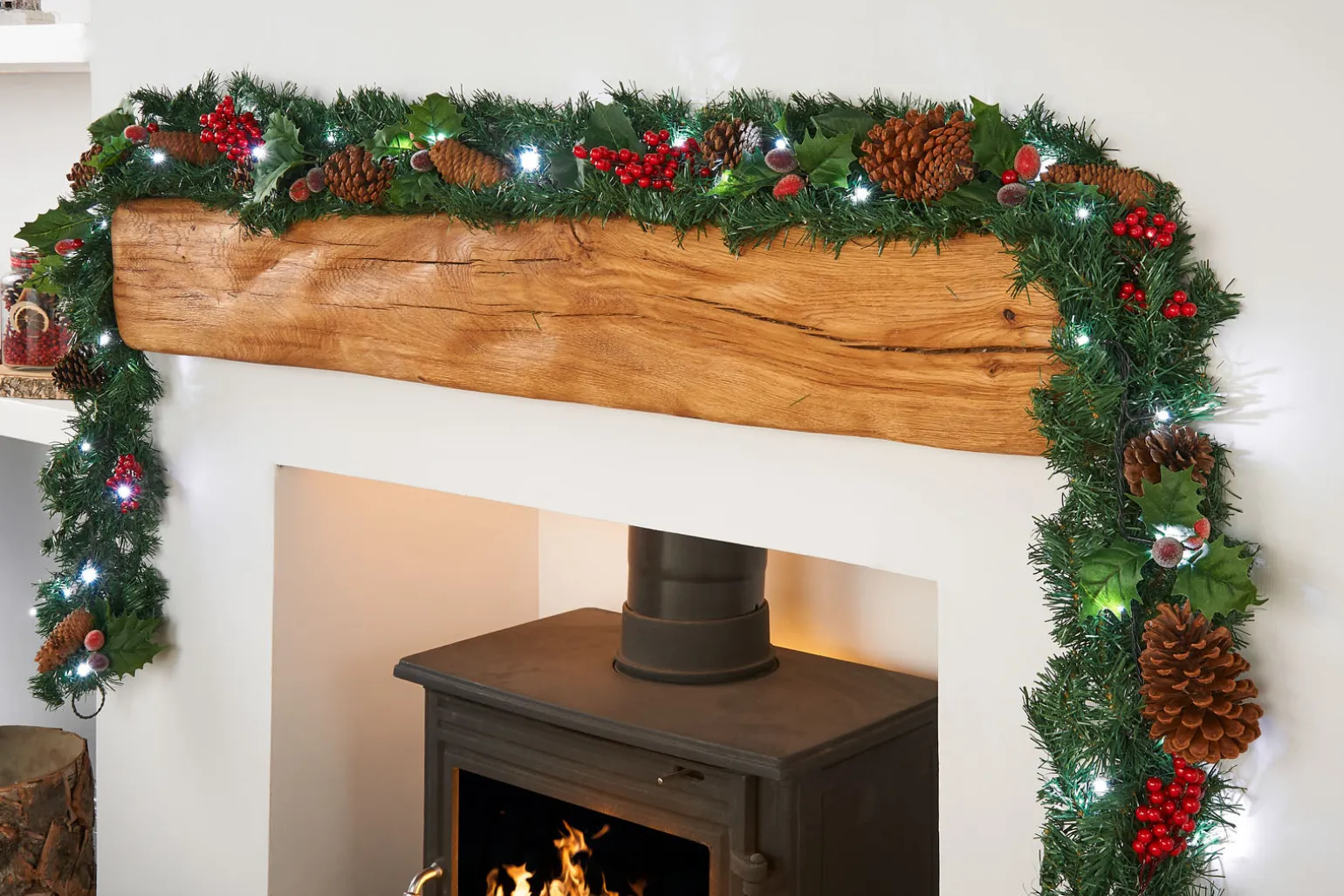 Pre-Lit Natural Decorated Garland, Pinecones & Berries, 9 Ft